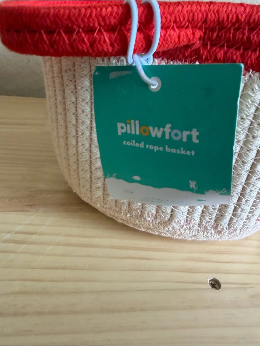Small Coiled Rope Kids' Storage Basket Cream and Red Pillowfort NWT home decor
